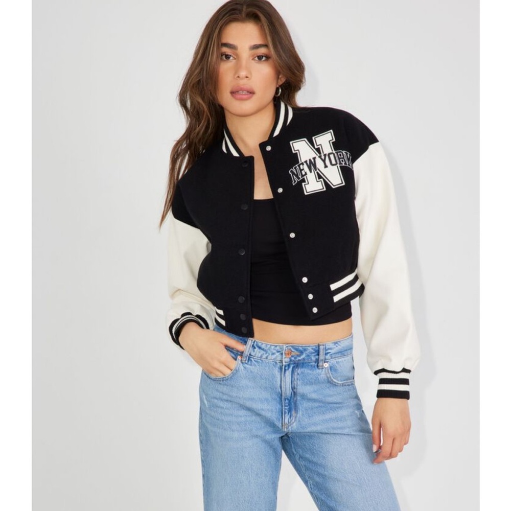Garage Black and White Varsity crop Jacket